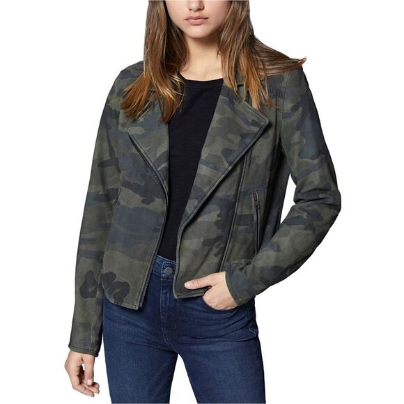 Sanctuary Clothing Womens Camo-Print Suede Motorcycle Jacket NWT